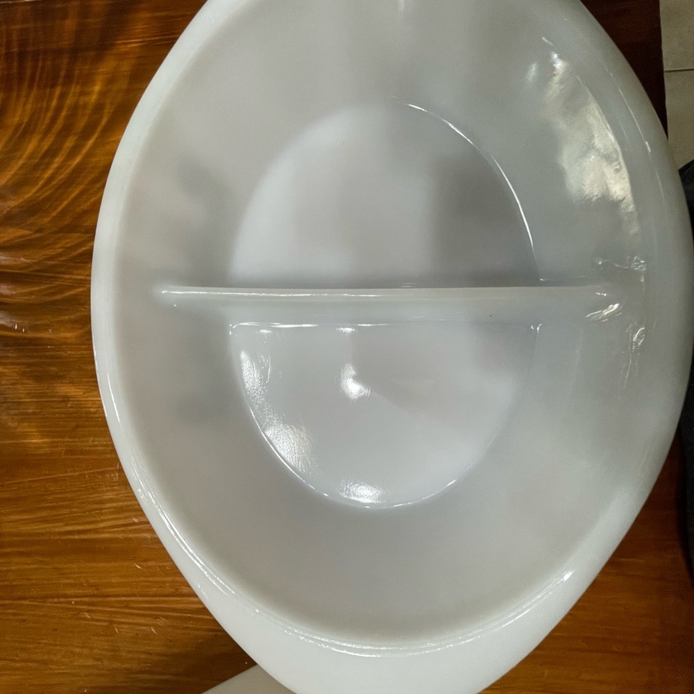 Vintage Glasbake J2352 Oval Divided Serving Dish & rectangular Green Daisy